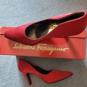 Ferragamo Red Satin High Heels  👠 for Holiday Glam